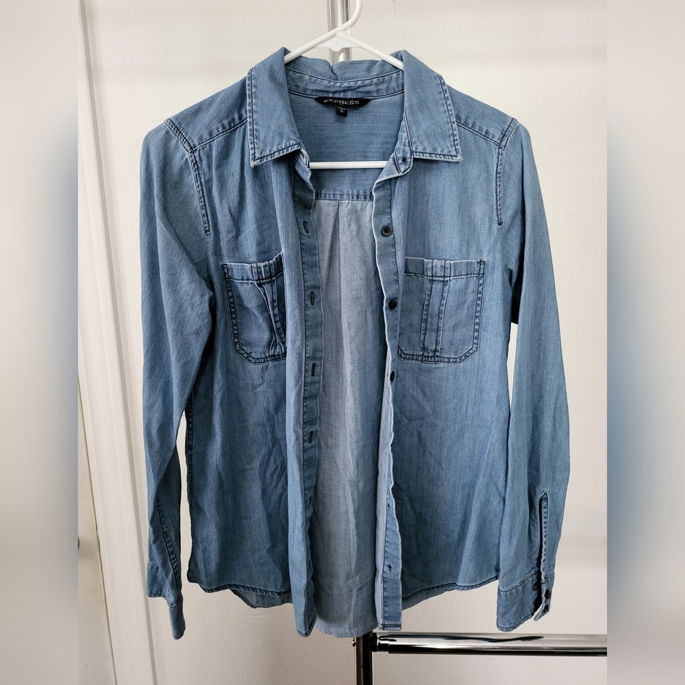 Express Light Blue Casual Button Down Shirt